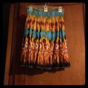 Tracy Evans colorful skirt